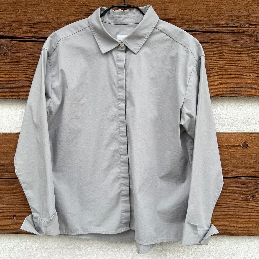 J. Jill Gray Button Up Covered Placket Shirt. Long Sleeve, Stretch, XS